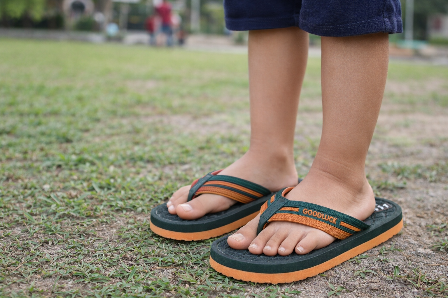 Lakhani Goodluck  Green & Orange Flip Flops – Comfortable Lightweight Daily Wear Slippers