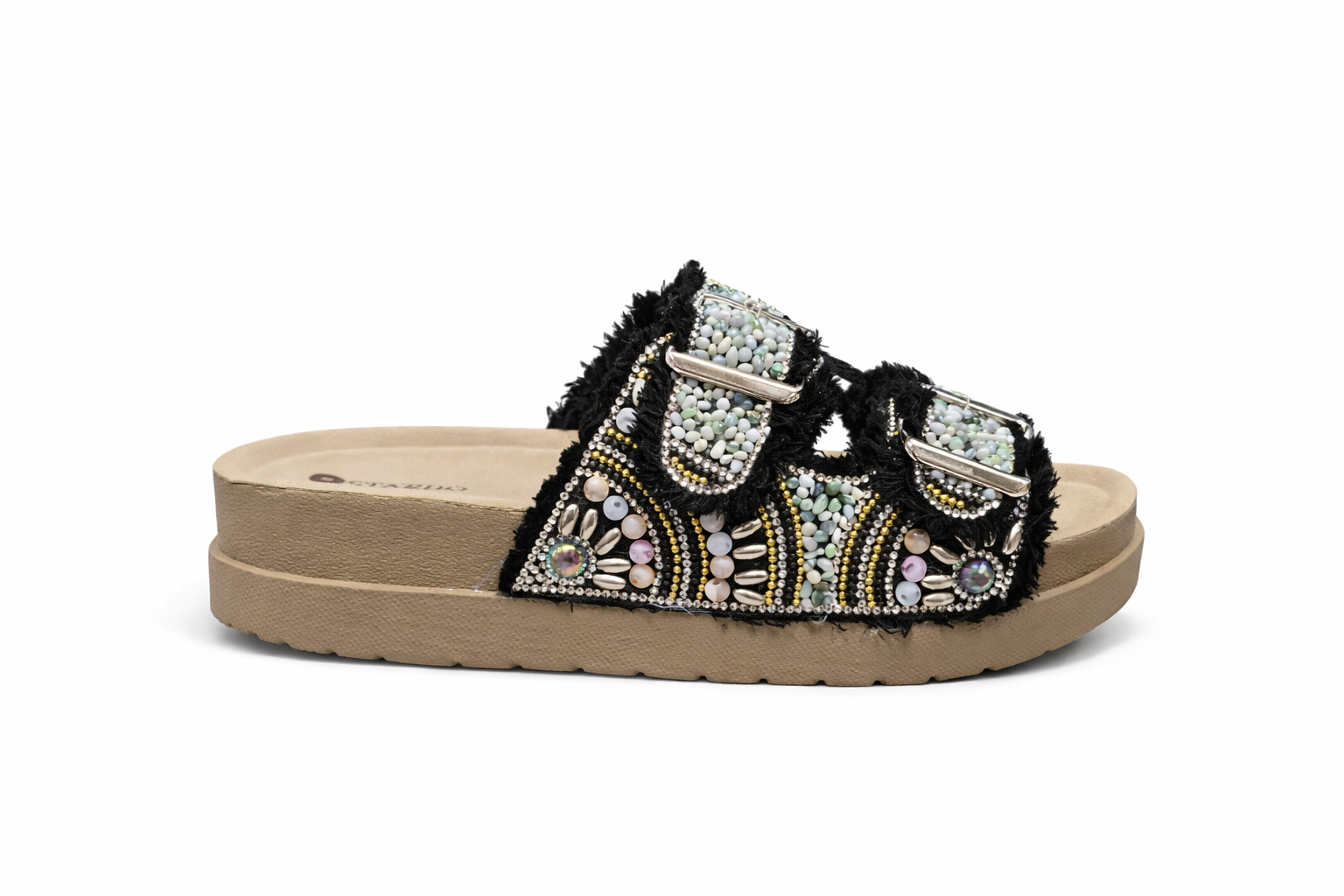 Women’s Embellished Double Strap Slides – Beaded Fashion Comfort Sandal