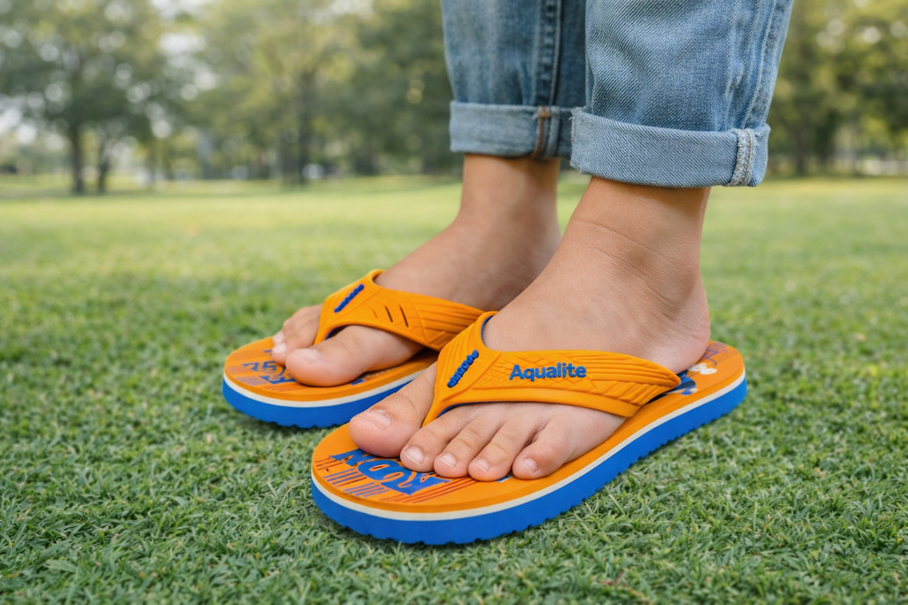 Aqualite Kids Comfortable Orange & Blue Flip Flops – Lightweight Daily Wear Slippers