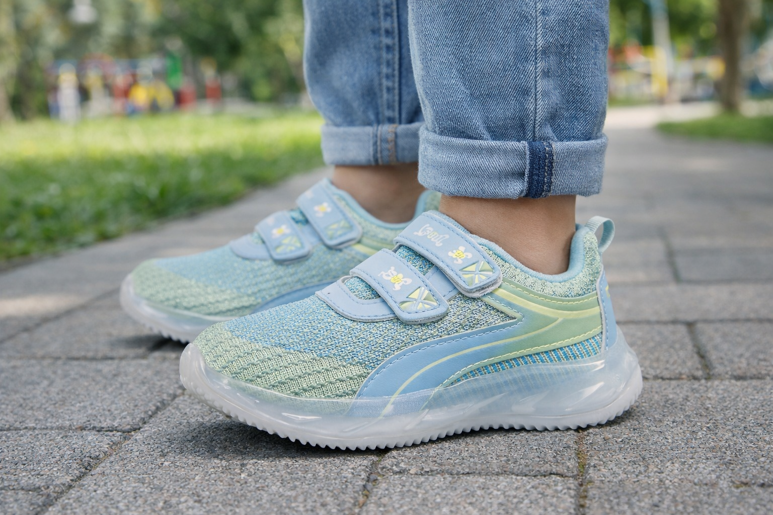 Kids Sky Blue Sports Shoes – Lightweight Breathable Velcro Sneakers
