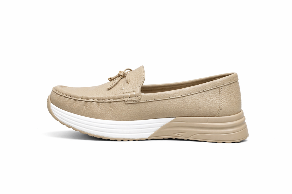 Women Beige Comfort Platform Loafers – Stylish Casual Walking Shoes