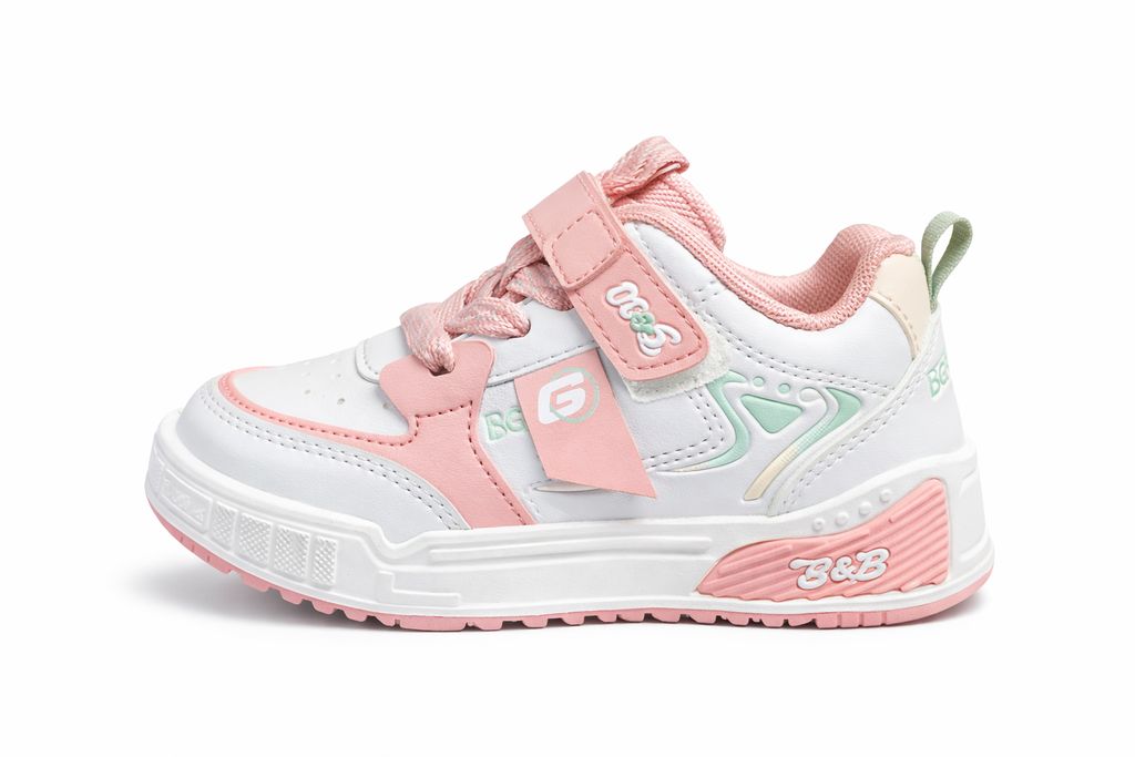 Girls Casual Sport Sneakers – Pink & White Kids Velcro Shoes