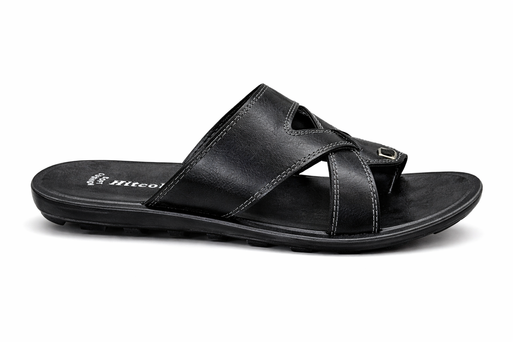 Men’s Premium Black Comfort Sandals – Stylish Cross Strap Casual Slip-On with Cushioned Sole