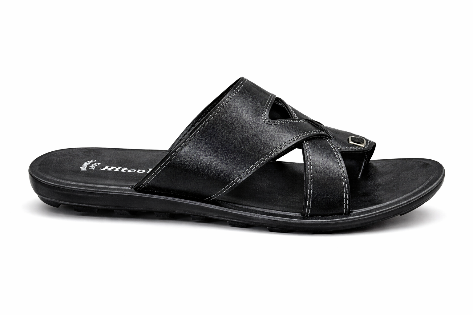 Men’s Premium Black Comfort Sandals – Stylish Cross Strap Casual Slip-On with Cushioned Sole