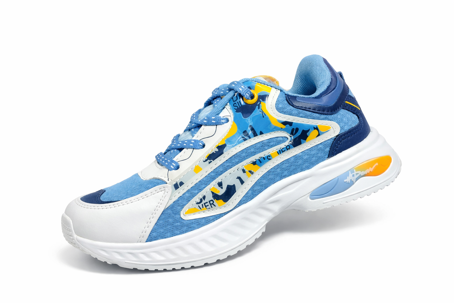Kids Blue & White Sports Running Shoes – Lightweight Breathable Casual Sneakers