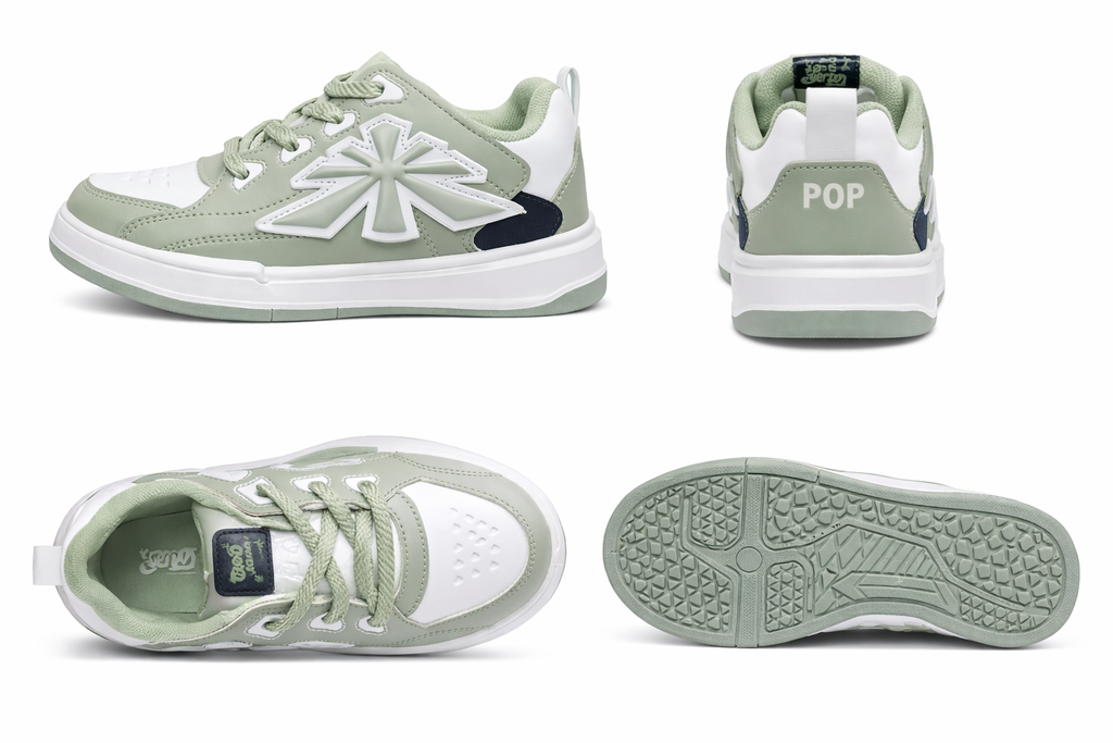 Kids Stylish Casual Sneakers – Green & White Comfortable Everyday Shoes