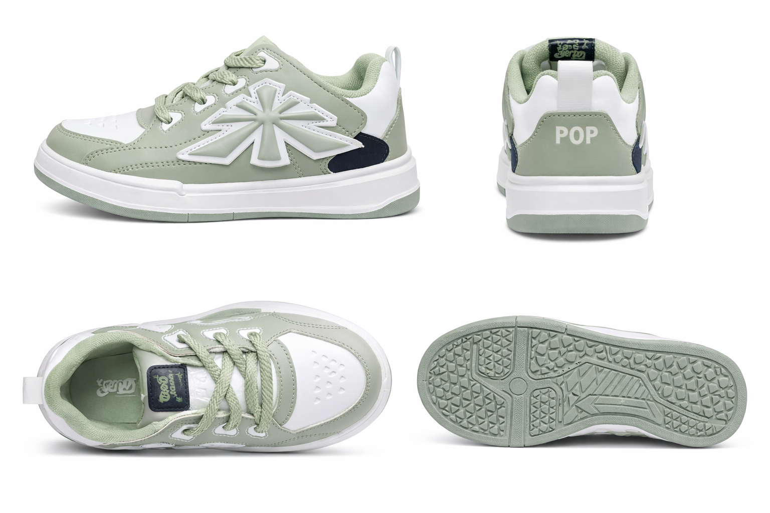 Kids Stylish Casual Sneakers – Green & White Comfortable Everyday Shoes
