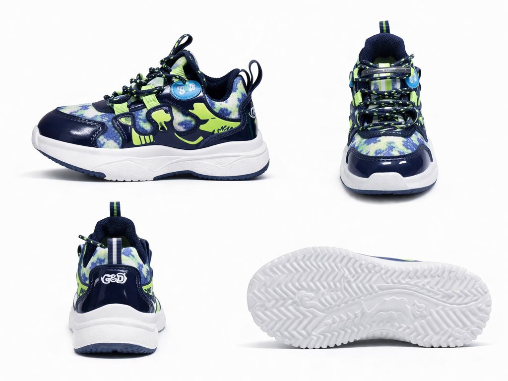 Kids Navy & Neon Sports Sneakers – Stylish Lightweight Casual Shoes