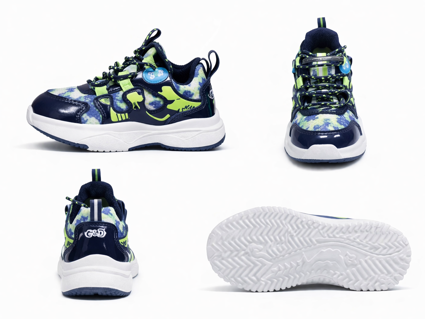 Kids Navy & Neon Sports Sneakers – Stylish Lightweight Casual Shoes