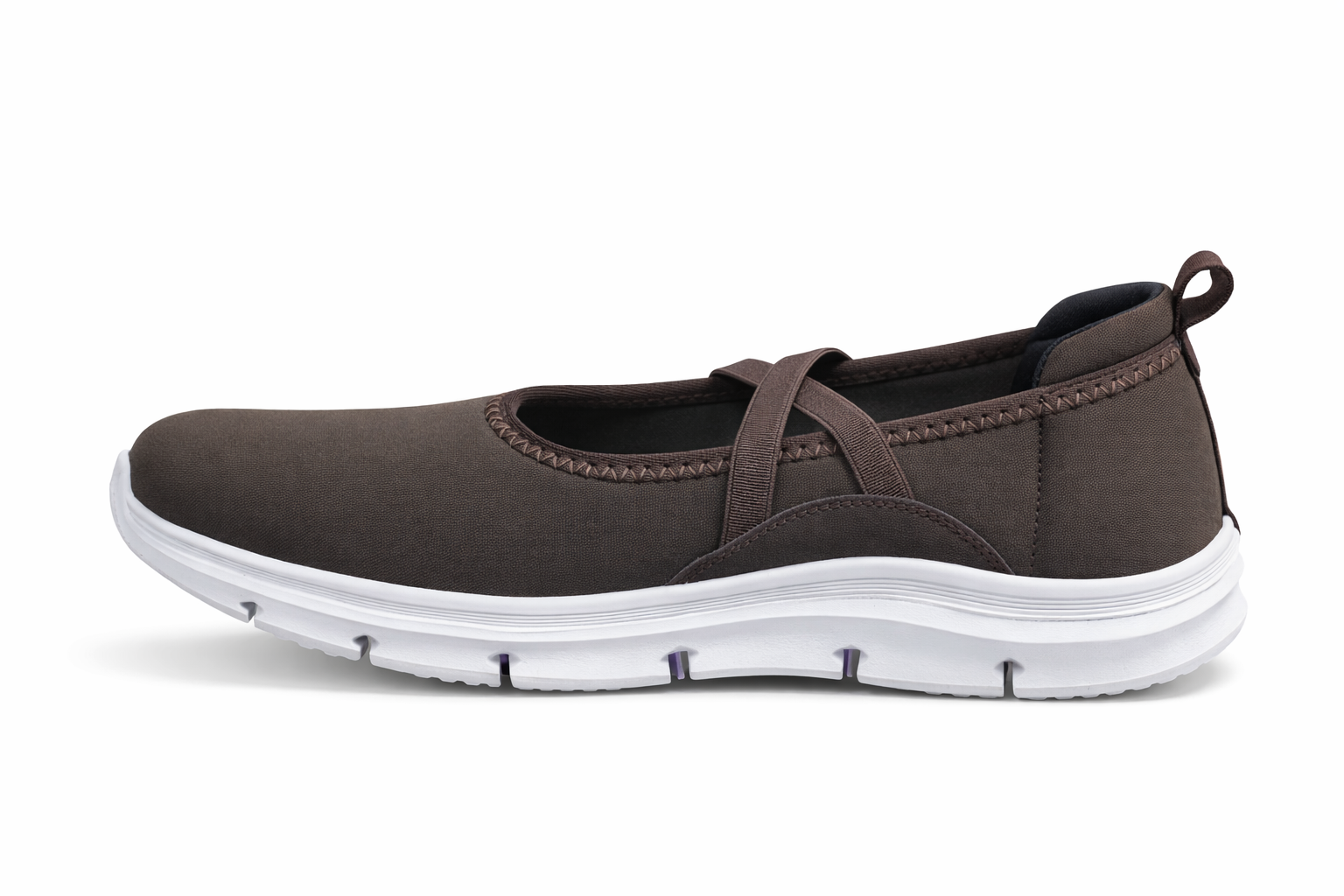 Women’s Brown Casual Slip-On Walking Shoes with Elastic Cross Strap & Cushioned Sole