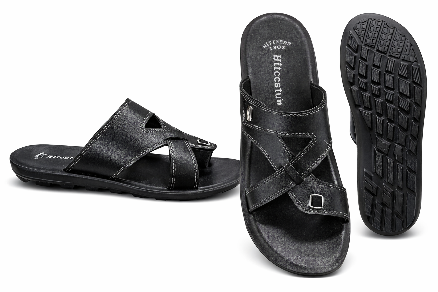 Men’s Premium Black Comfort Sandals – Stylish Cross Strap Casual Slip-On with Cushioned Sole