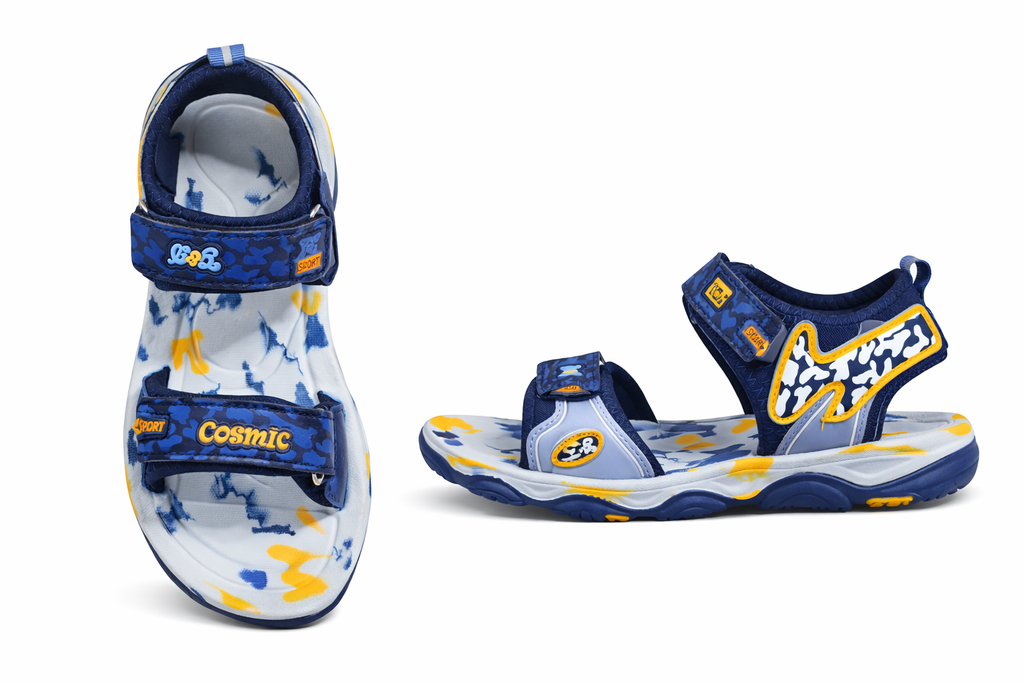 Kids Blue & Yellow Sports Sandals with Adjustable Velcro Straps