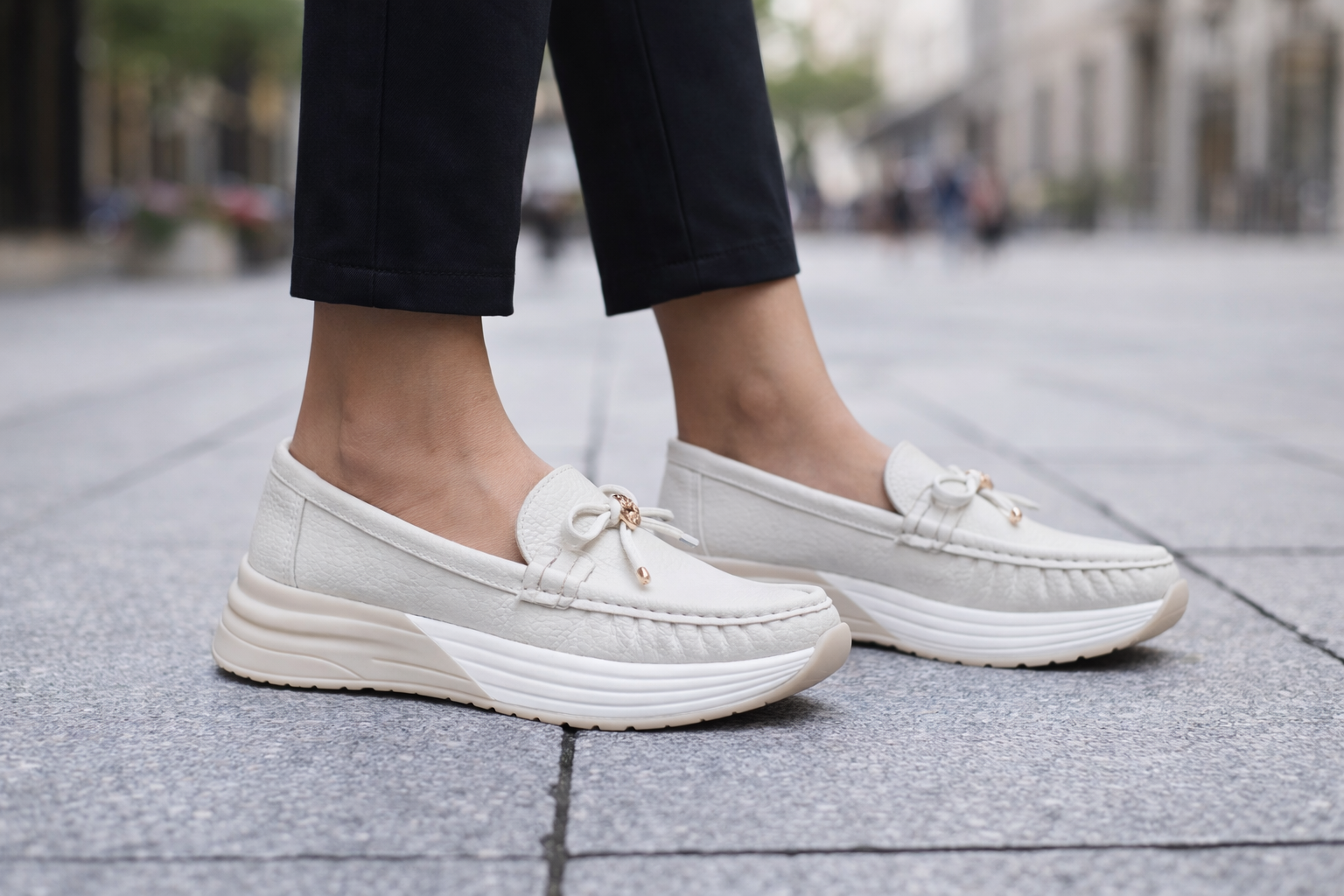 Women Beige Comfort Platform Loafers – Stylish Casual Walking Shoes