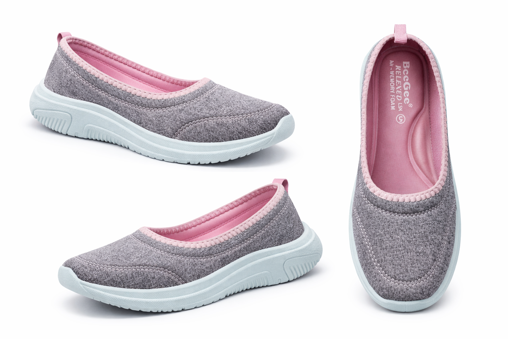 Women’s Comfortable Slip-On Walking Shoes | Lightweight Memory Foam Casual Shoes for Daily Wear (Blue/Grey)
