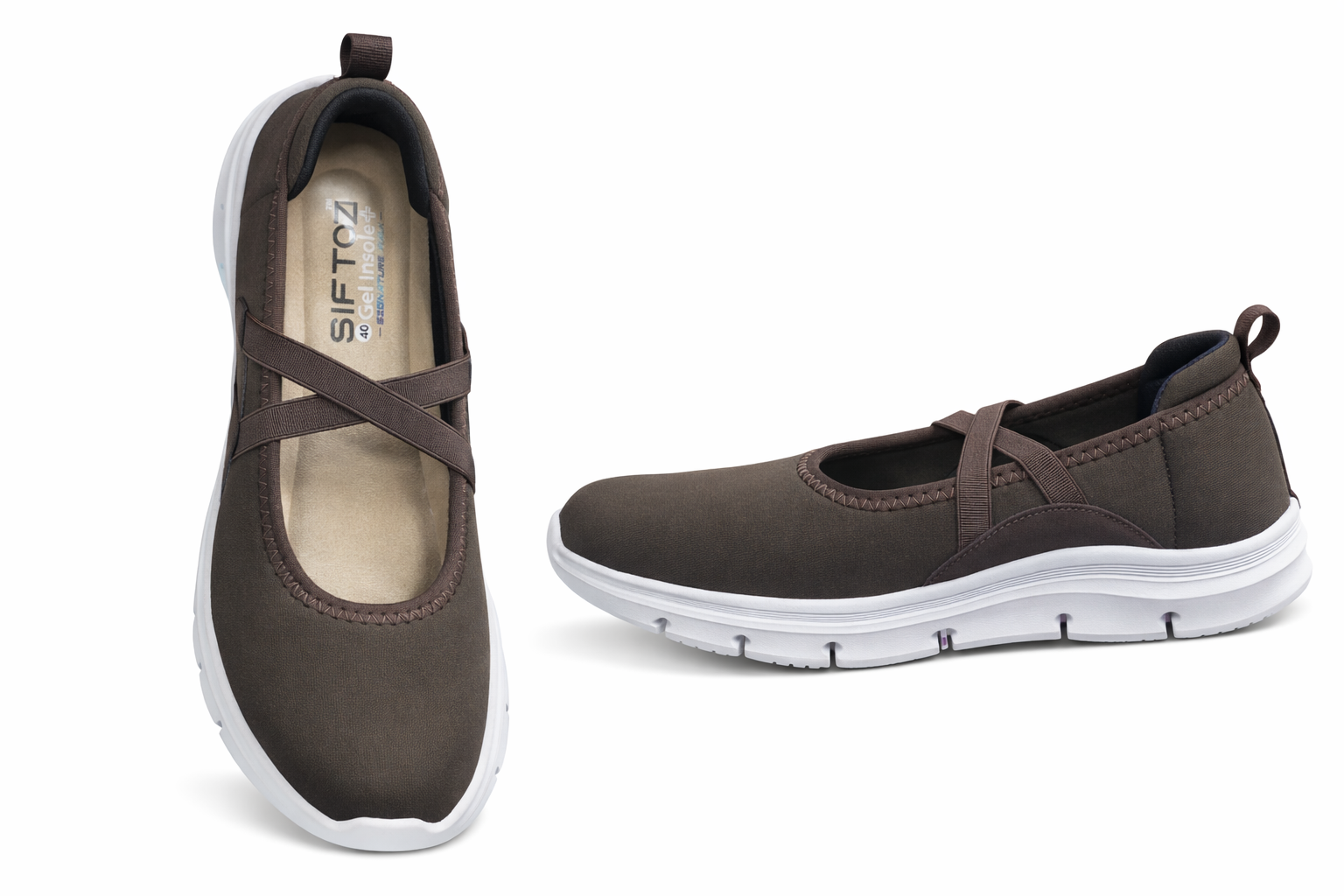 Women’s Brown Casual Slip-On Walking Shoes with Elastic Cross Strap & Cushioned Sole