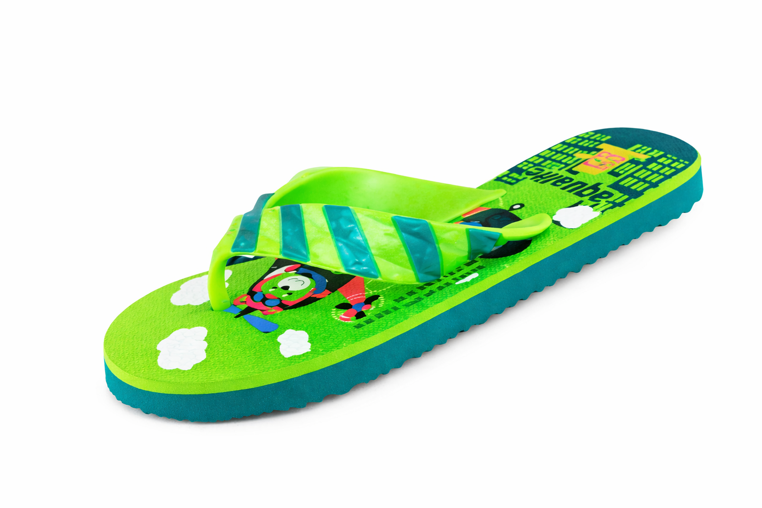 Kids Blue & Green Cartoon Printed Flip Flops – Lightweight Comfortable Daily Wear Slippers