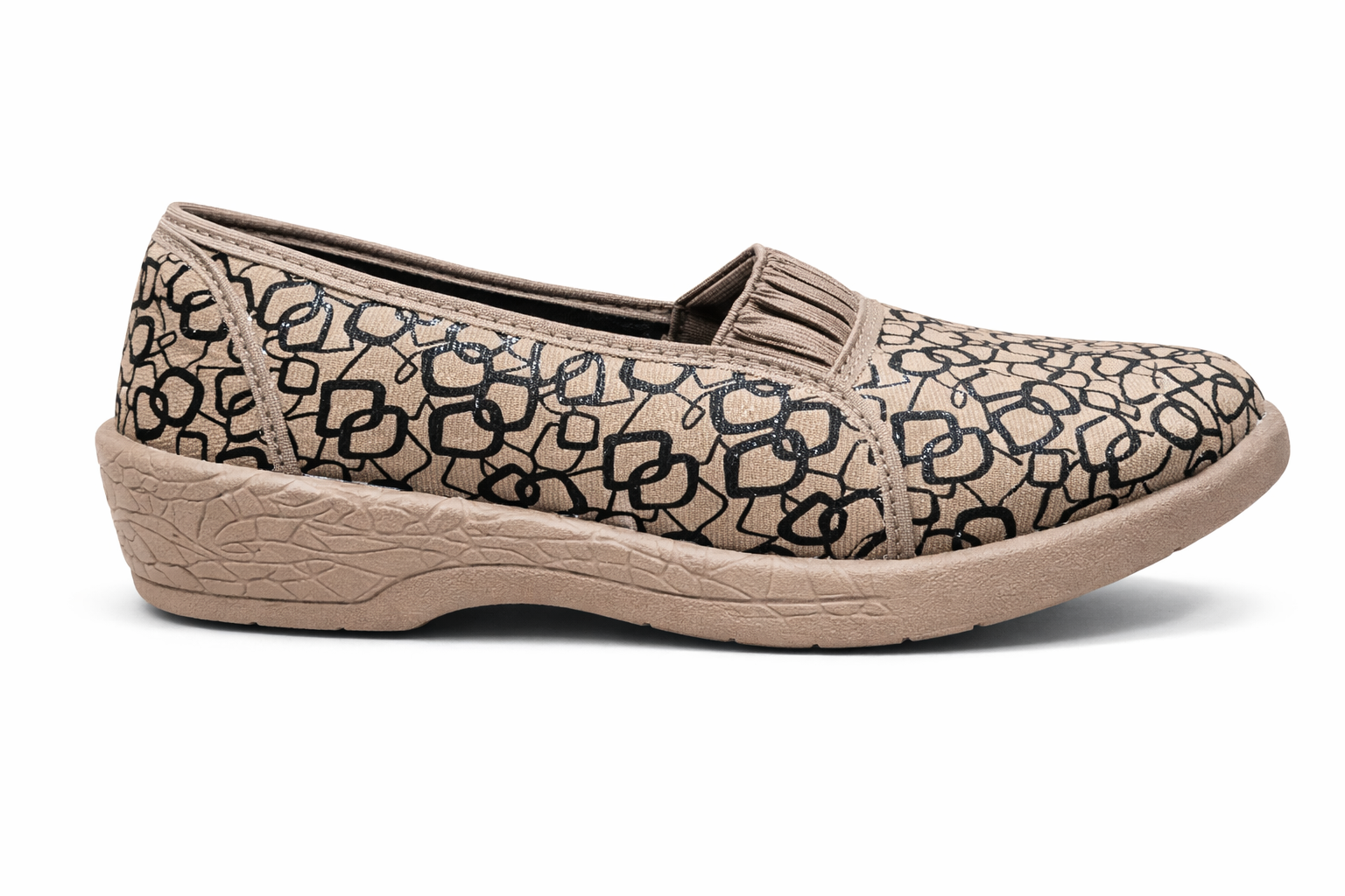 Women’s Printed Casual Slip-On Shoes – Lightweight Comfortable Daily Wear Flats (Beige)