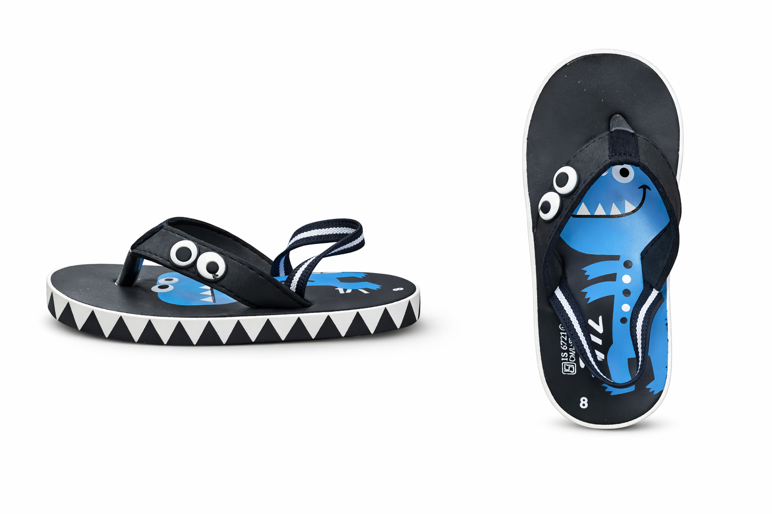 Kids Cartoon Monster Flip-Flops with Back Strap – Comfortable & Fun Summer Sandals (Black & Blue)