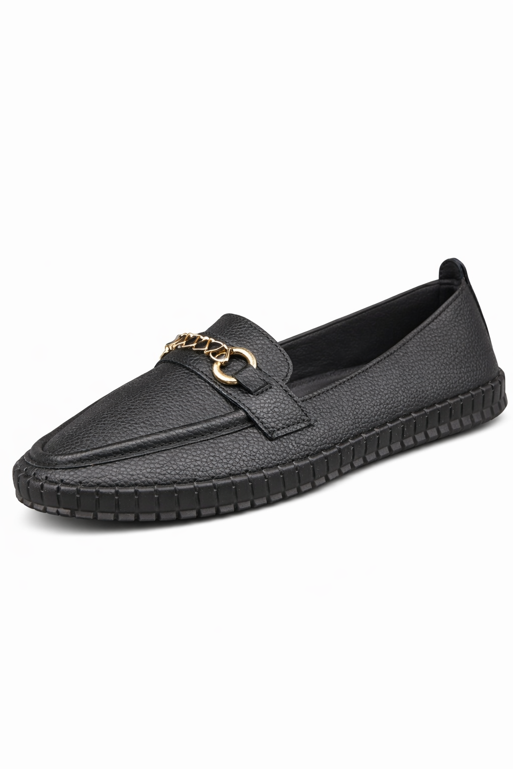 Women’s Black Chain Detail Loafers – Stylish Casual Comfort Slip-On Shoes