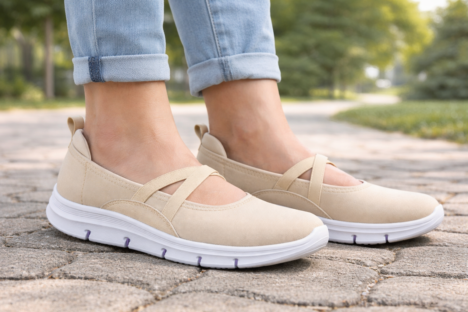 Women’s Brown Casual Slip-On Walking Shoes with Elastic Cross Strap & Cushioned Sole