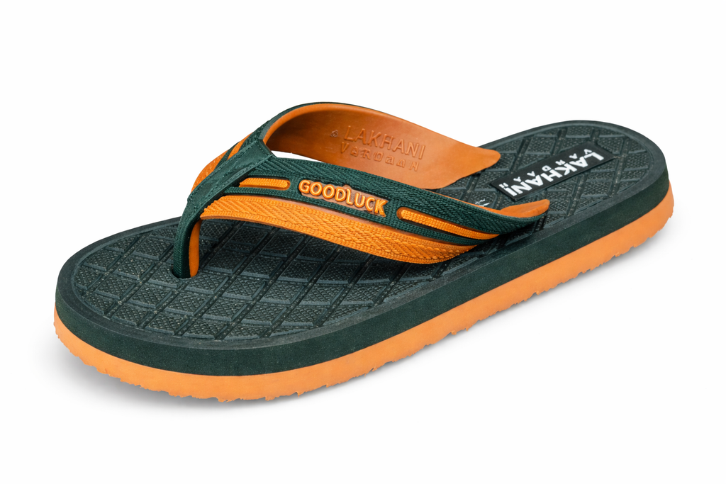 Lakhani Goodluck  Green & Orange Flip Flops – Comfortable Lightweight Daily Wear Slippers