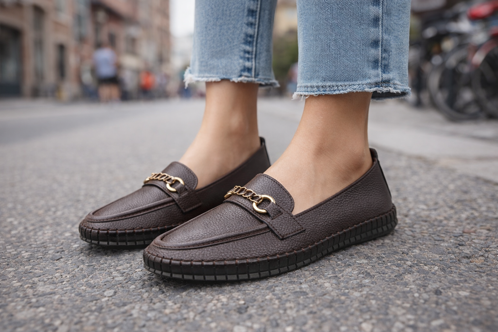 Women’s Black Chain Detail Loafers – Stylish Casual Comfort Slip-On Shoes
