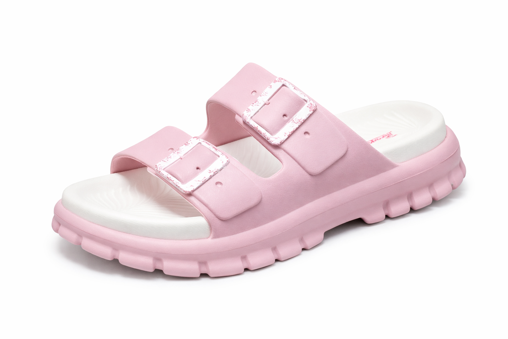 Women’s Stylish Double Buckle Casual Slide Sandals – Lightweight Comfort Soft Footbed Daily Wear Slippers (Black)