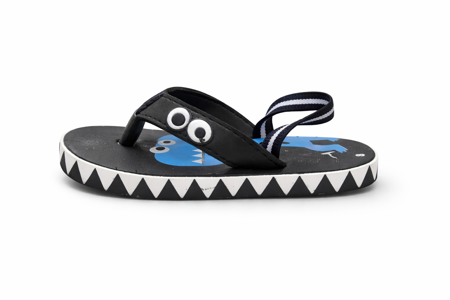 Kids Cartoon Monster Flip-Flops with Back Strap – Comfortable & Fun Summer Sandals (Black & Blue)