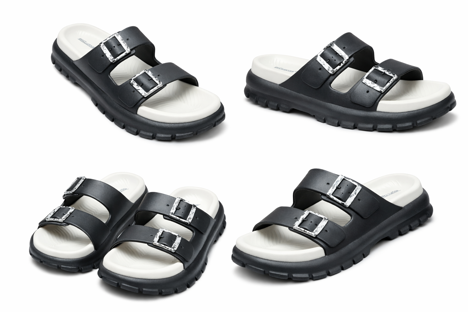 Women’s Stylish Double Buckle Casual Slide Sandals – Lightweight Comfort Soft Footbed Daily Wear Slippers (Black)