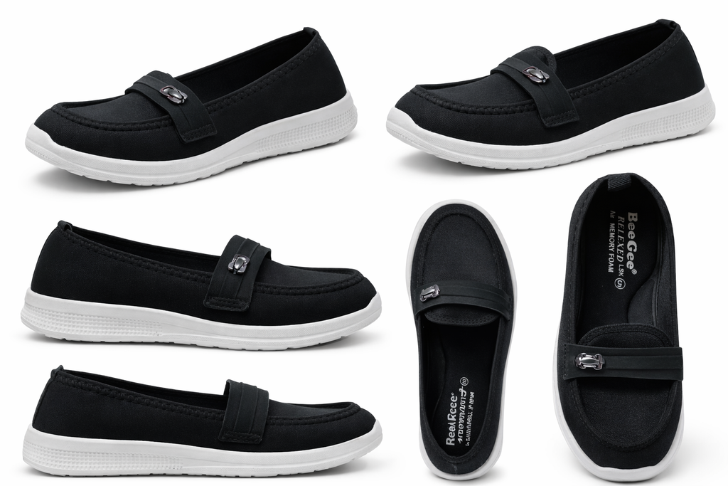 Women's Lightweight Casual Slip-On Shoes – Comfortable Everyday Walking Loafers (Black)