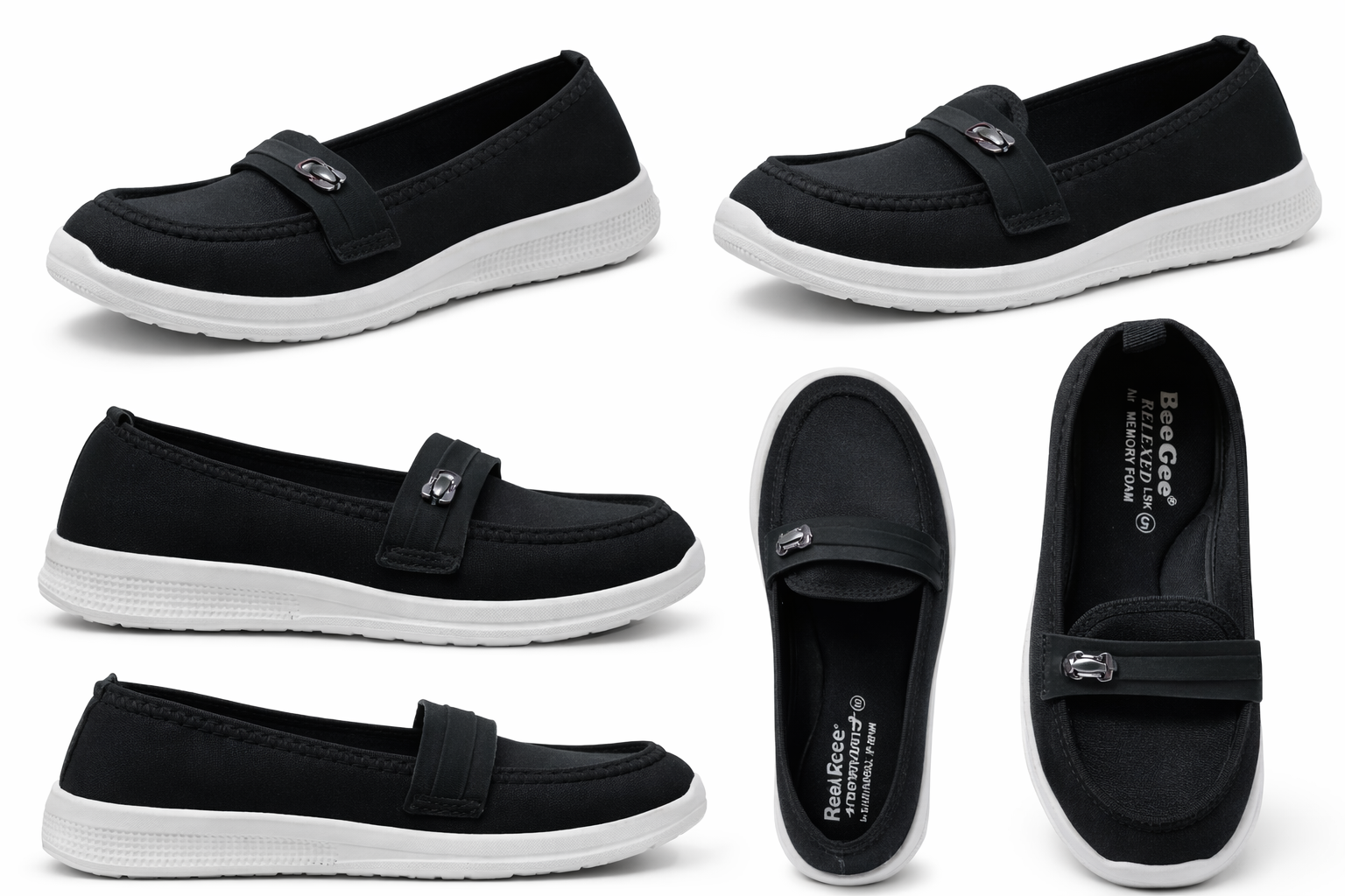 Women's Lightweight Casual Slip-On Shoes – Comfortable Everyday Walking Loafers (Black)