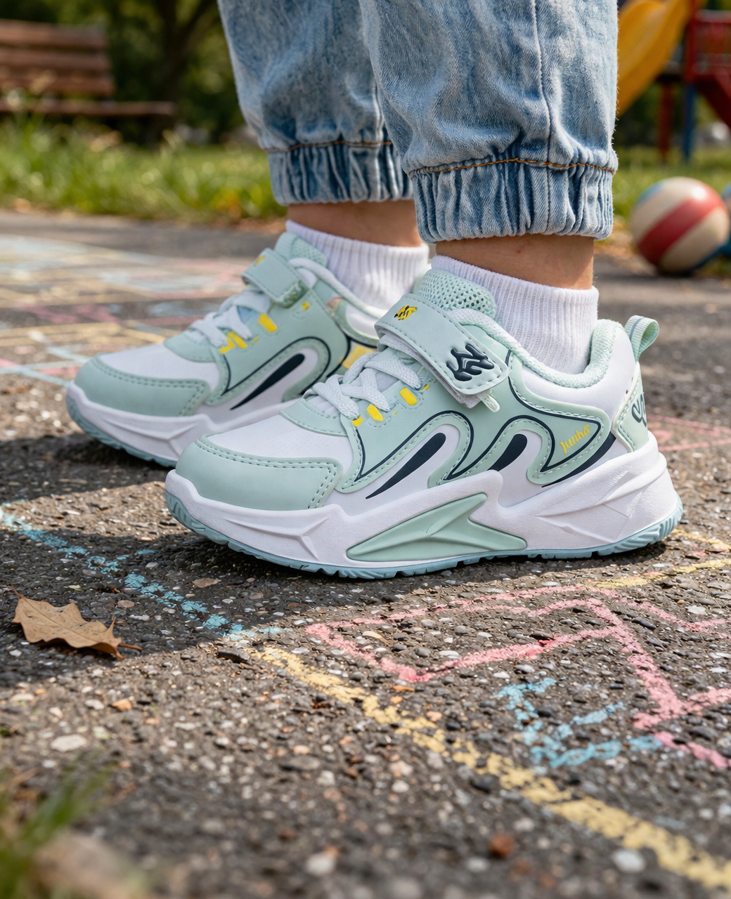 Kids Mint Green Velcro Sports Sneakers – Lightweight Comfortable Running Shoes for Boys & Girls