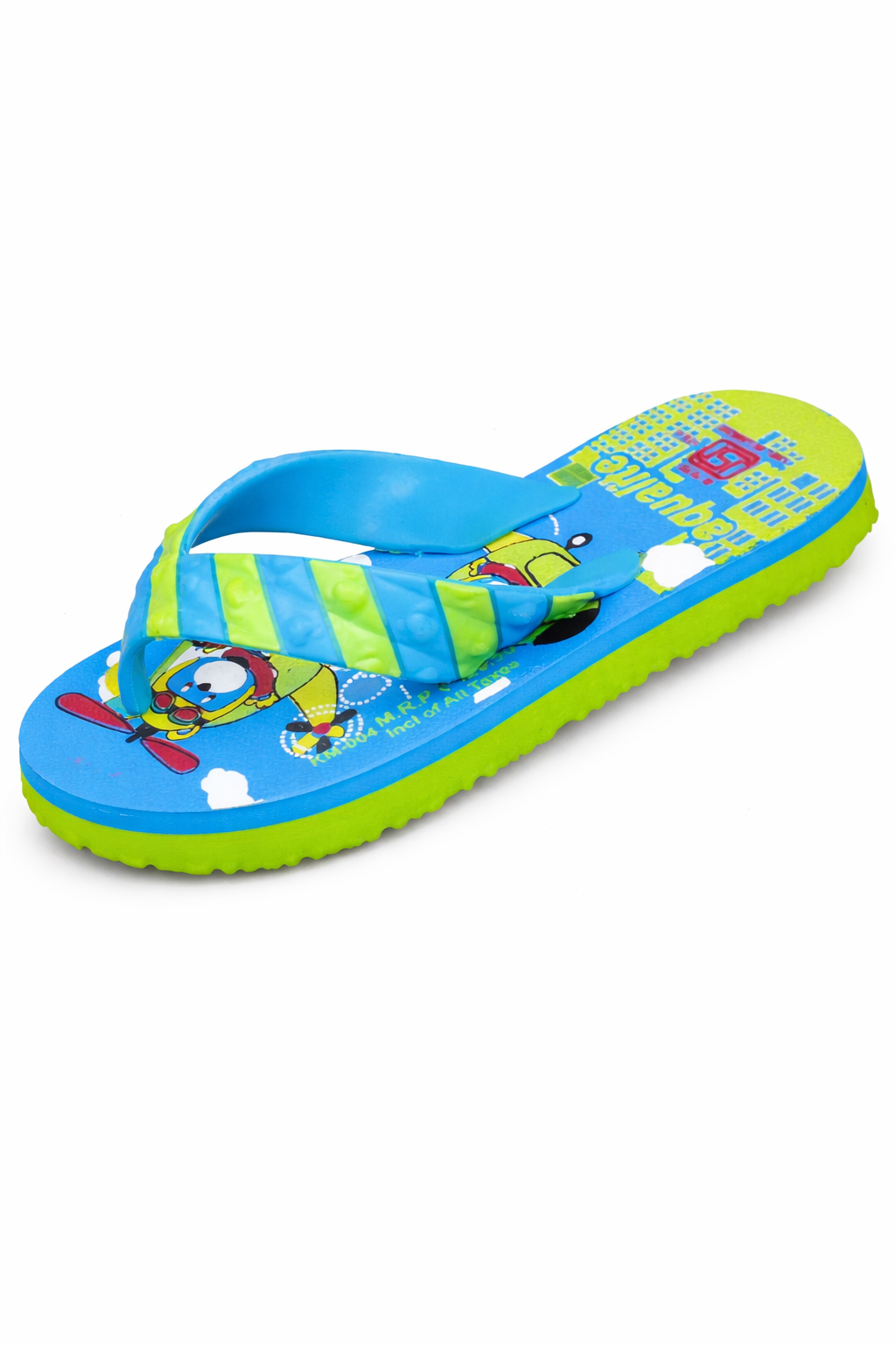 Kids Blue & Green Cartoon Printed Flip Flops – Lightweight Comfortable Daily Wear Slippers