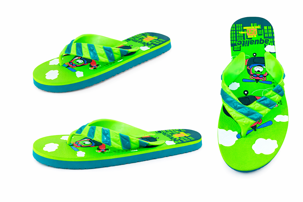 Kids Blue & Green Cartoon Printed Flip Flops – Lightweight Comfortable Daily Wear Slippers