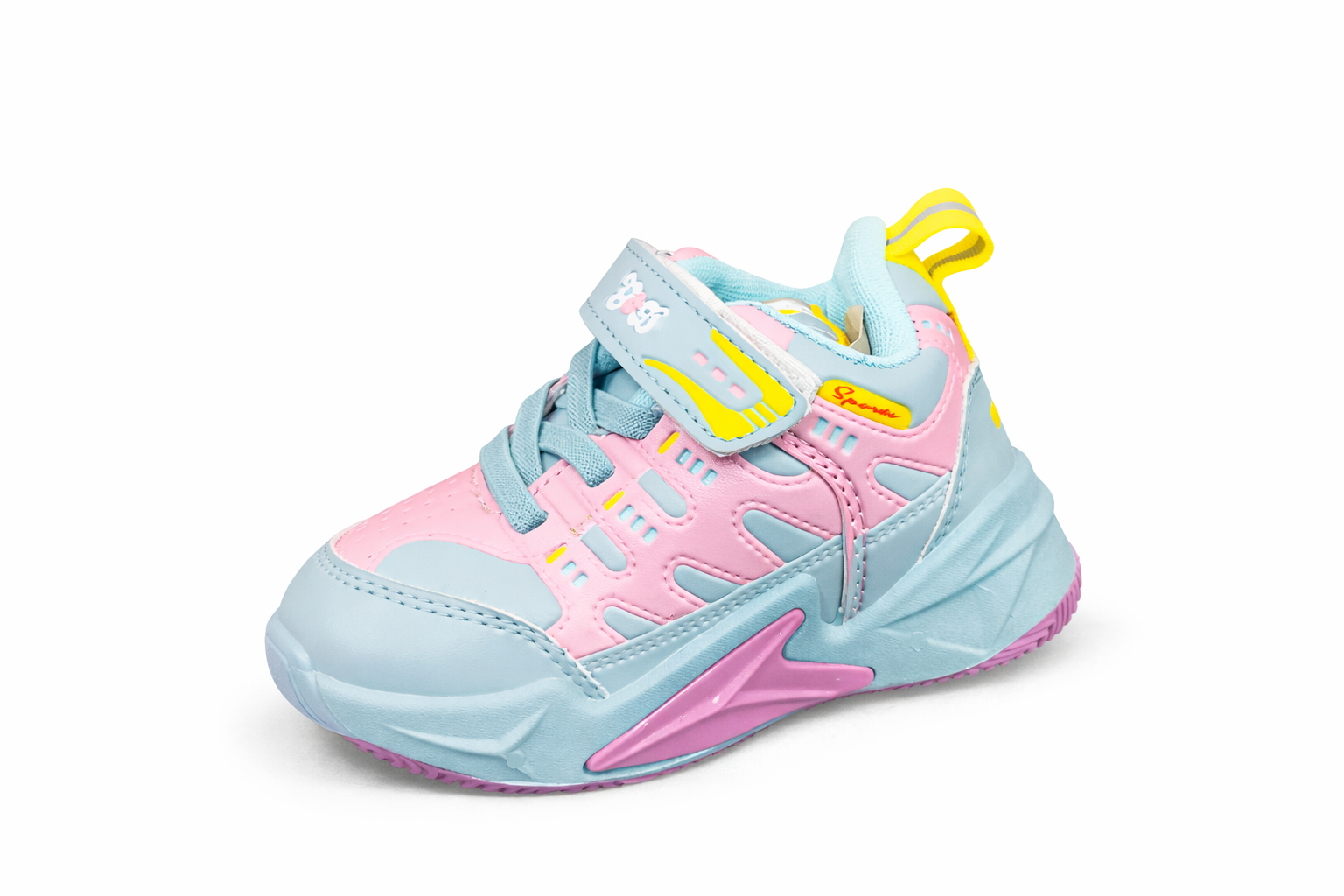 Kids Girls Lightweight Sports Shoes – Comfortable Velcro Running Sneakers for Children (Pink & Sky Blue)