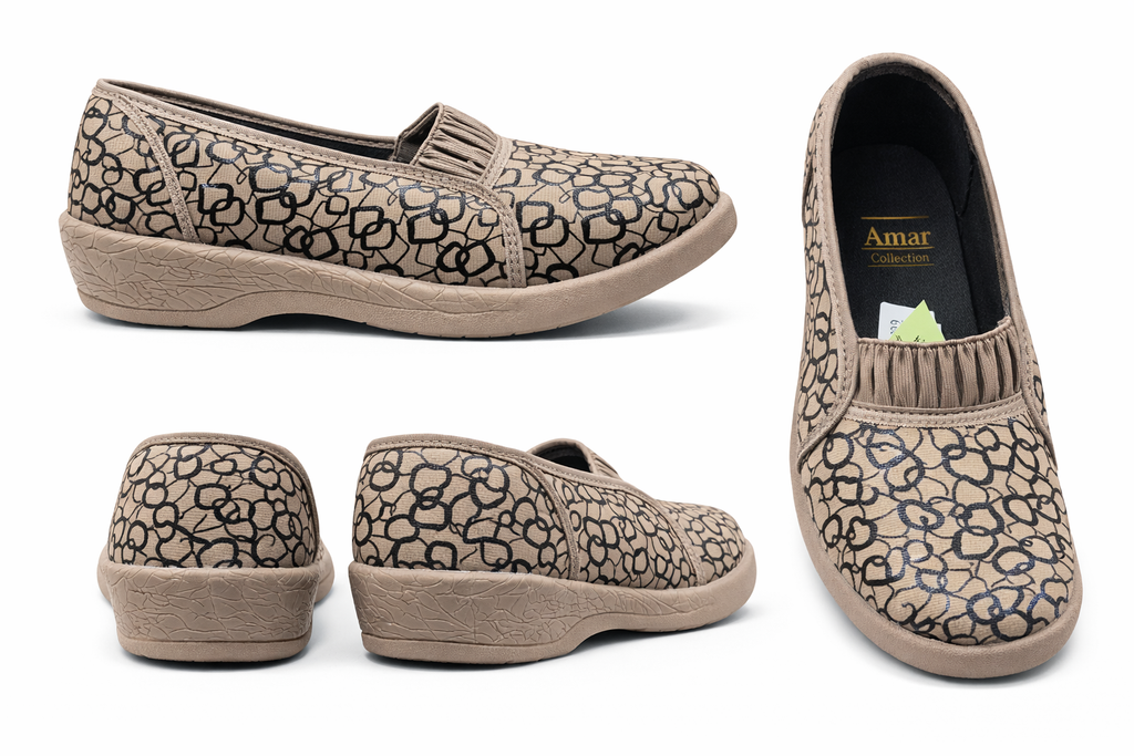 Women’s Printed Casual Slip-On Shoes – Lightweight Comfortable Daily Wear Flats (Beige)