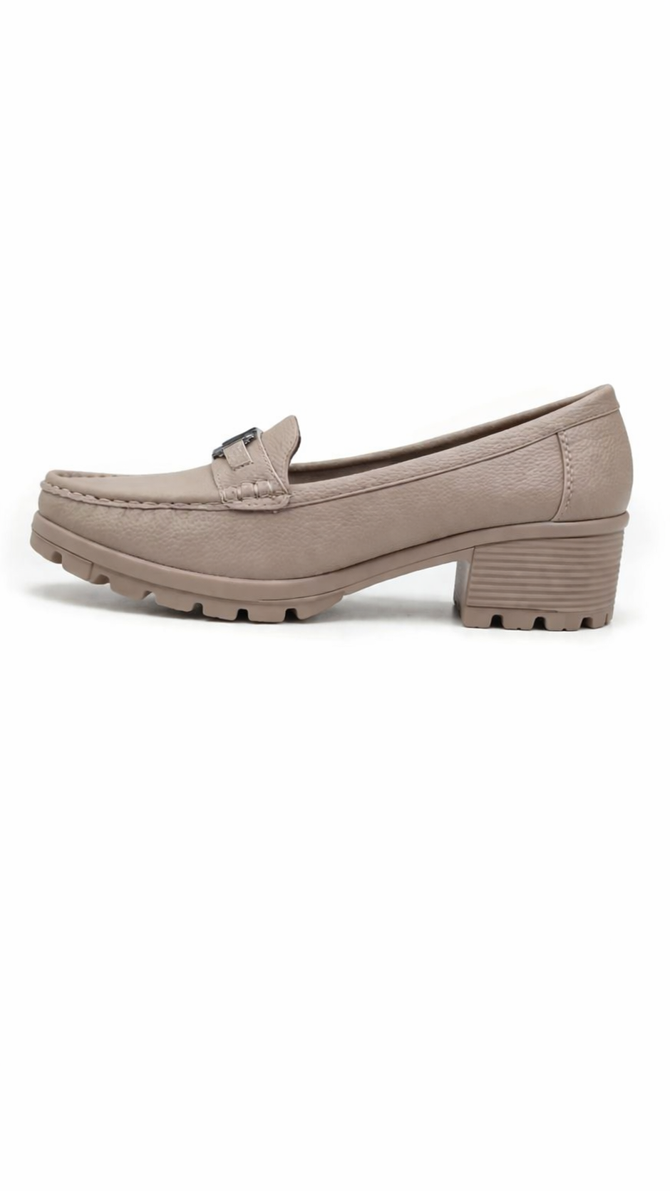 Women’s Beige Block Heel Loafers – Stylish Comfort Casual Slip-On Shoes