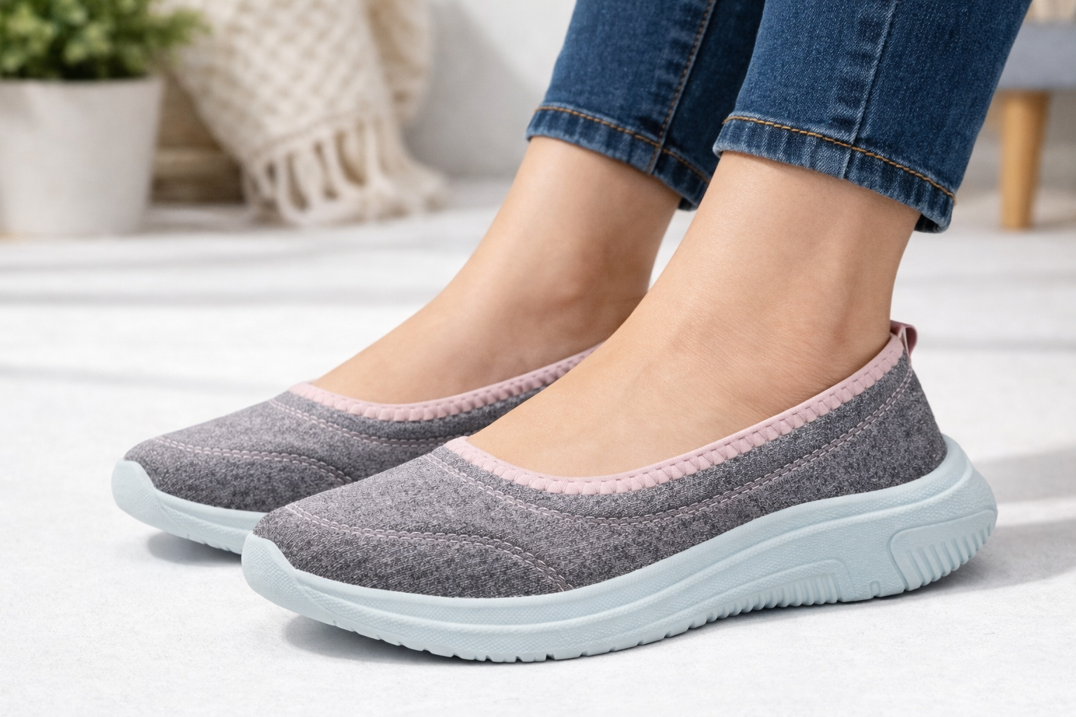 Women’s Comfortable Slip-On Walking Shoes | Lightweight Memory Foam Casual Shoes for Daily Wear (Blue/Grey)