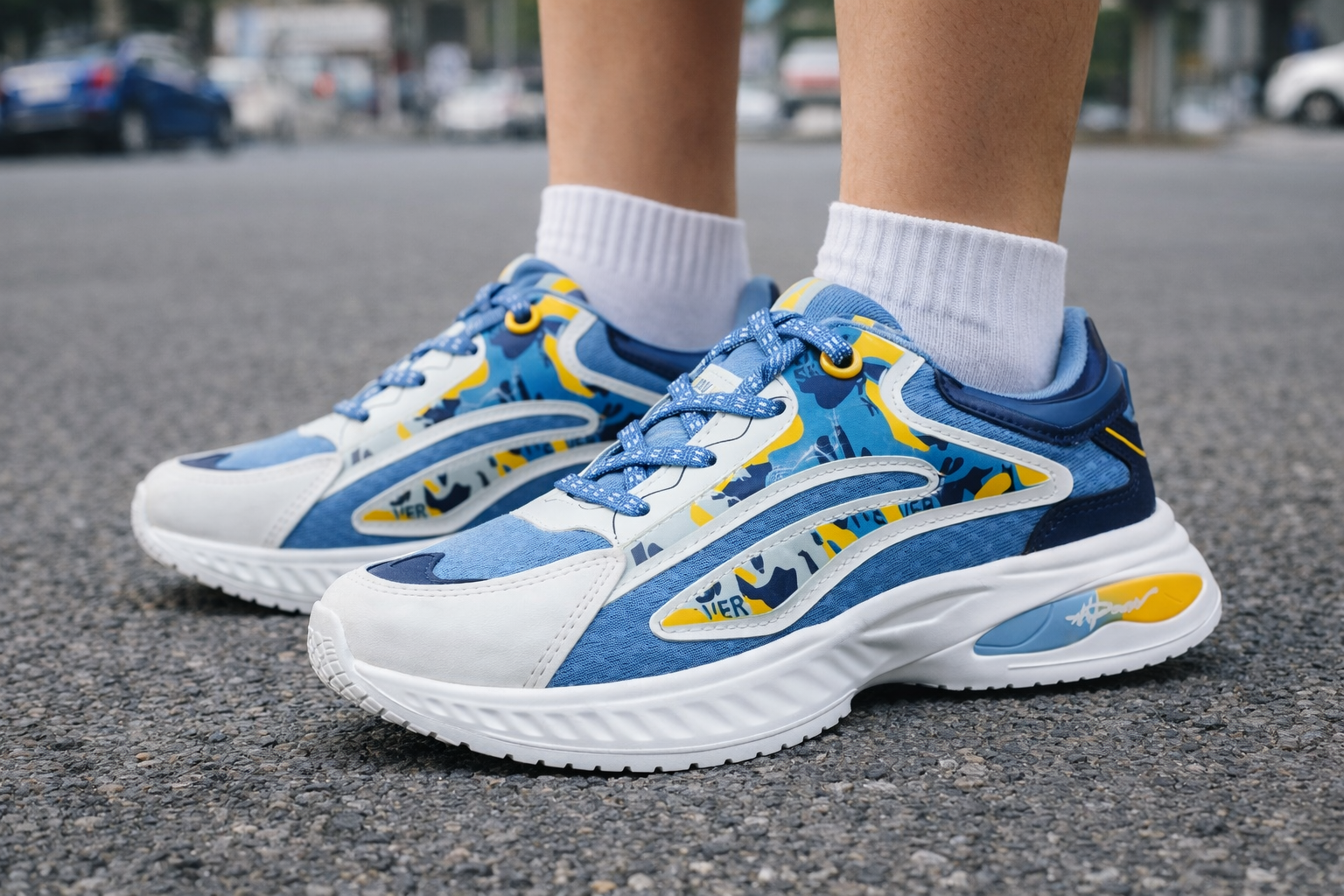 Kids Blue & White Sports Running Shoes – Lightweight Breathable Casual Sneakers