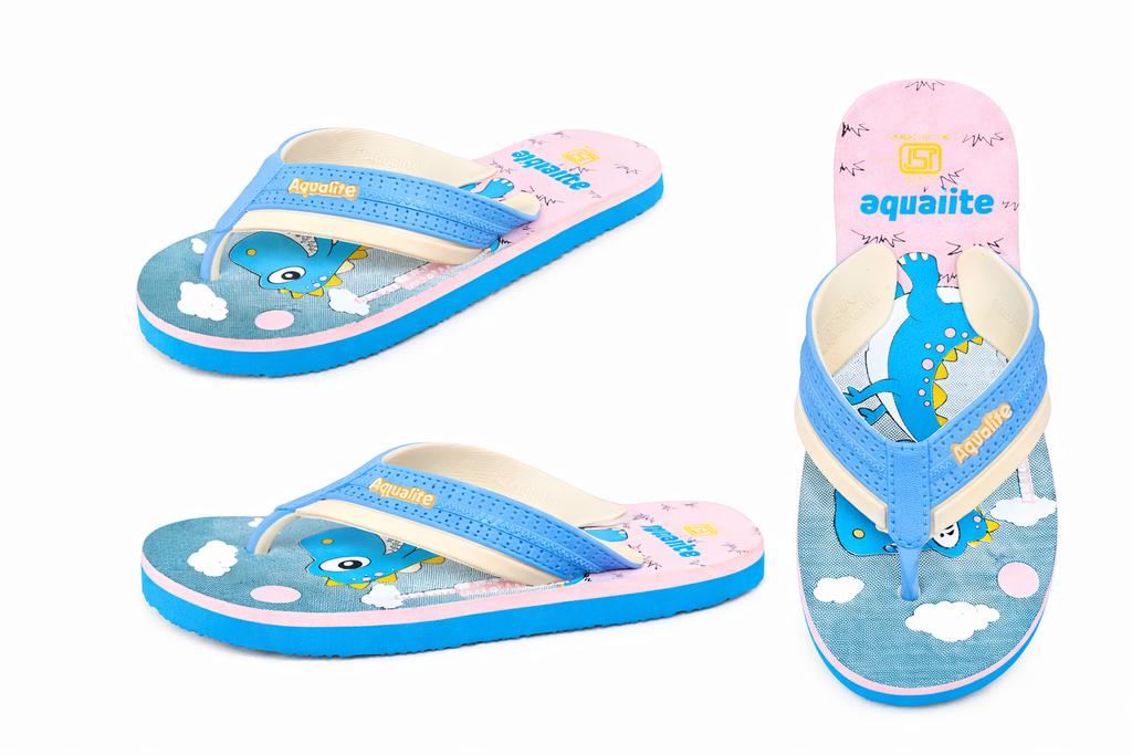 Aqualite Kids Blue & Pink Printed Flip Flops – Soft Comfortable Daily Wear Slippers