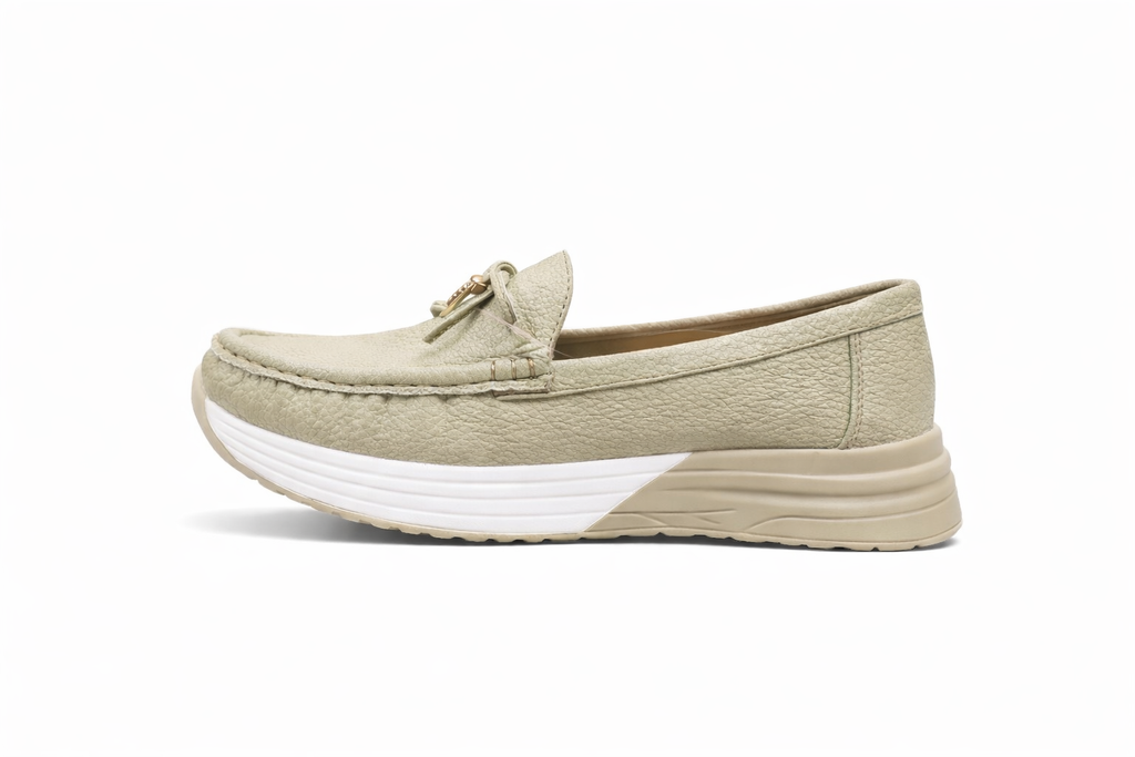 Women Beige Comfort Platform Loafers – Stylish Casual Walking Shoes