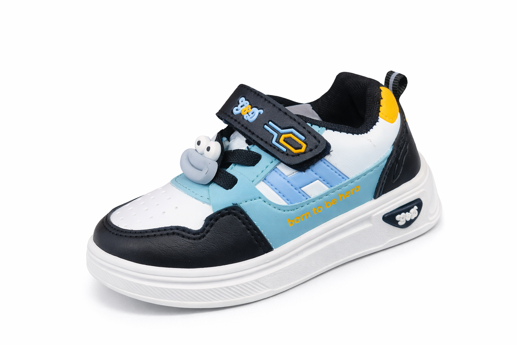 Kids Cartoon Casual Sneakers – Beige & Yellow Velcro Strap Shoes for Boys & Girls