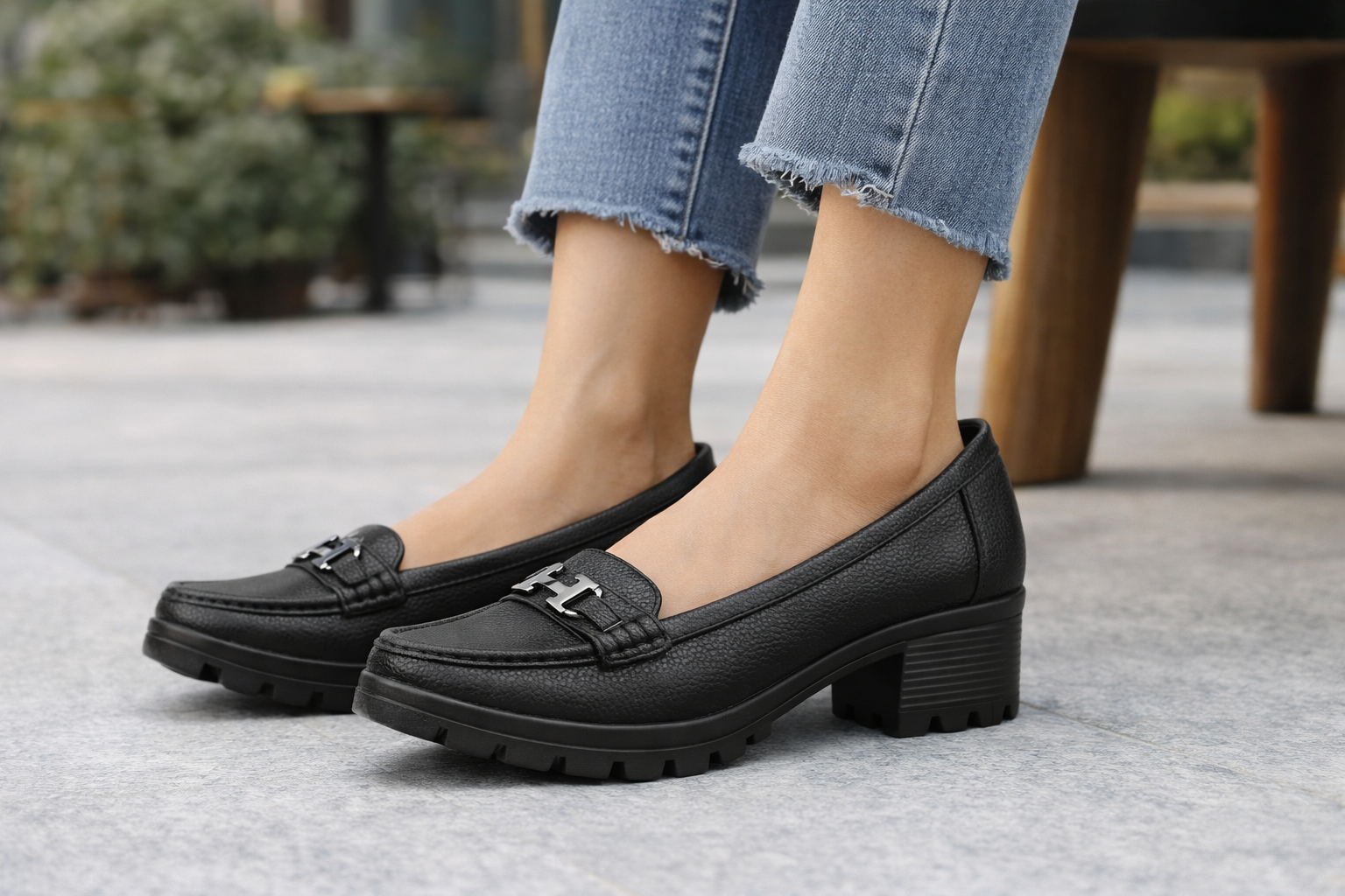 Women’s Beige Block Heel Loafers – Stylish Comfort Casual Slip-On Shoes