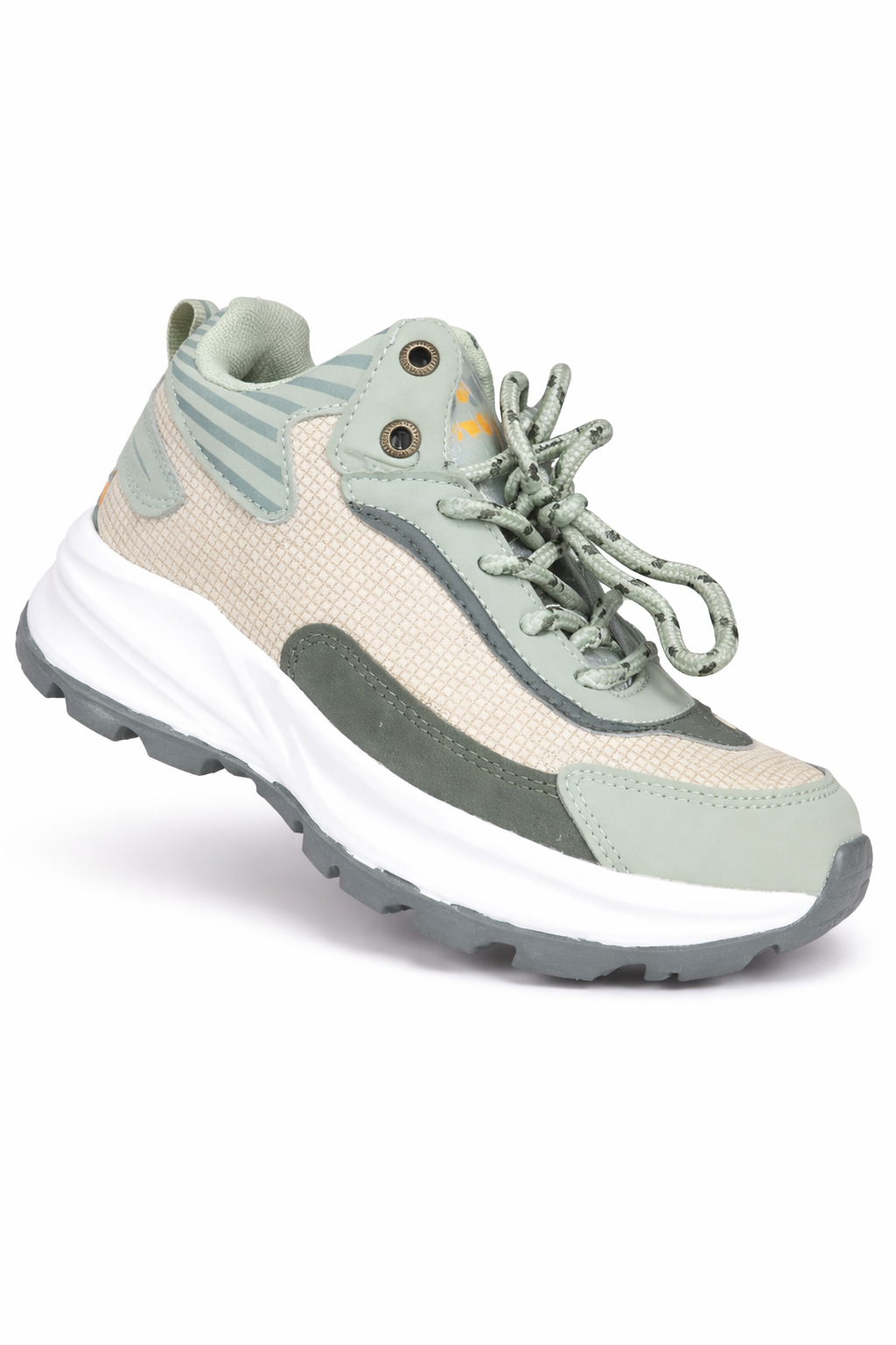 Kids Stylish Sports Sneakers – Lightweight Breathable Casual Running Shoes (Green/Beige)