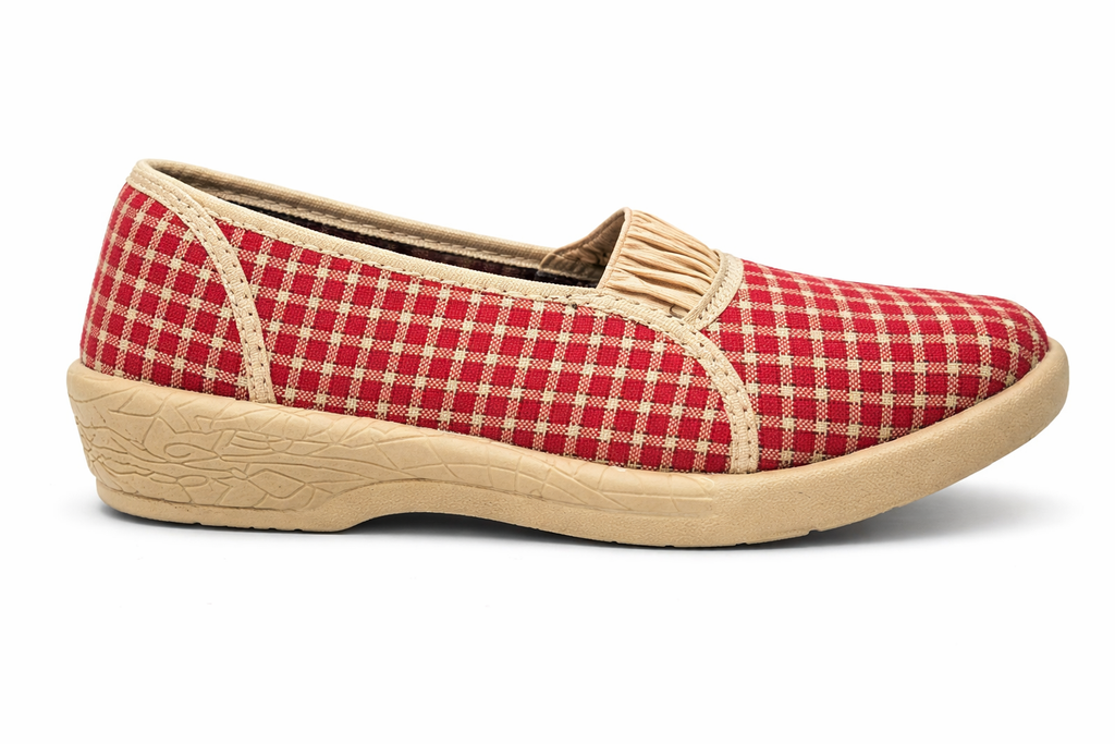 Women's Checked Casual Slip-On Shoes – Comfortable Lightweight Everyday Walking Shoes (Brown)