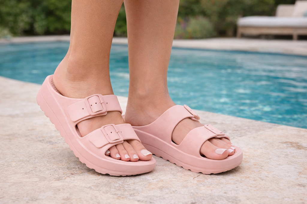 Mint Green Double Strap Platform Slippers for Women