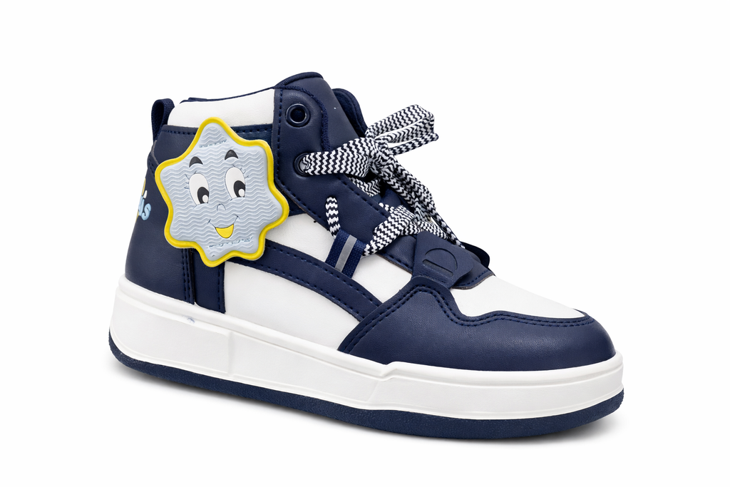Kids High-Top Casual Sneakers – Navy Blue & White with Star Patch