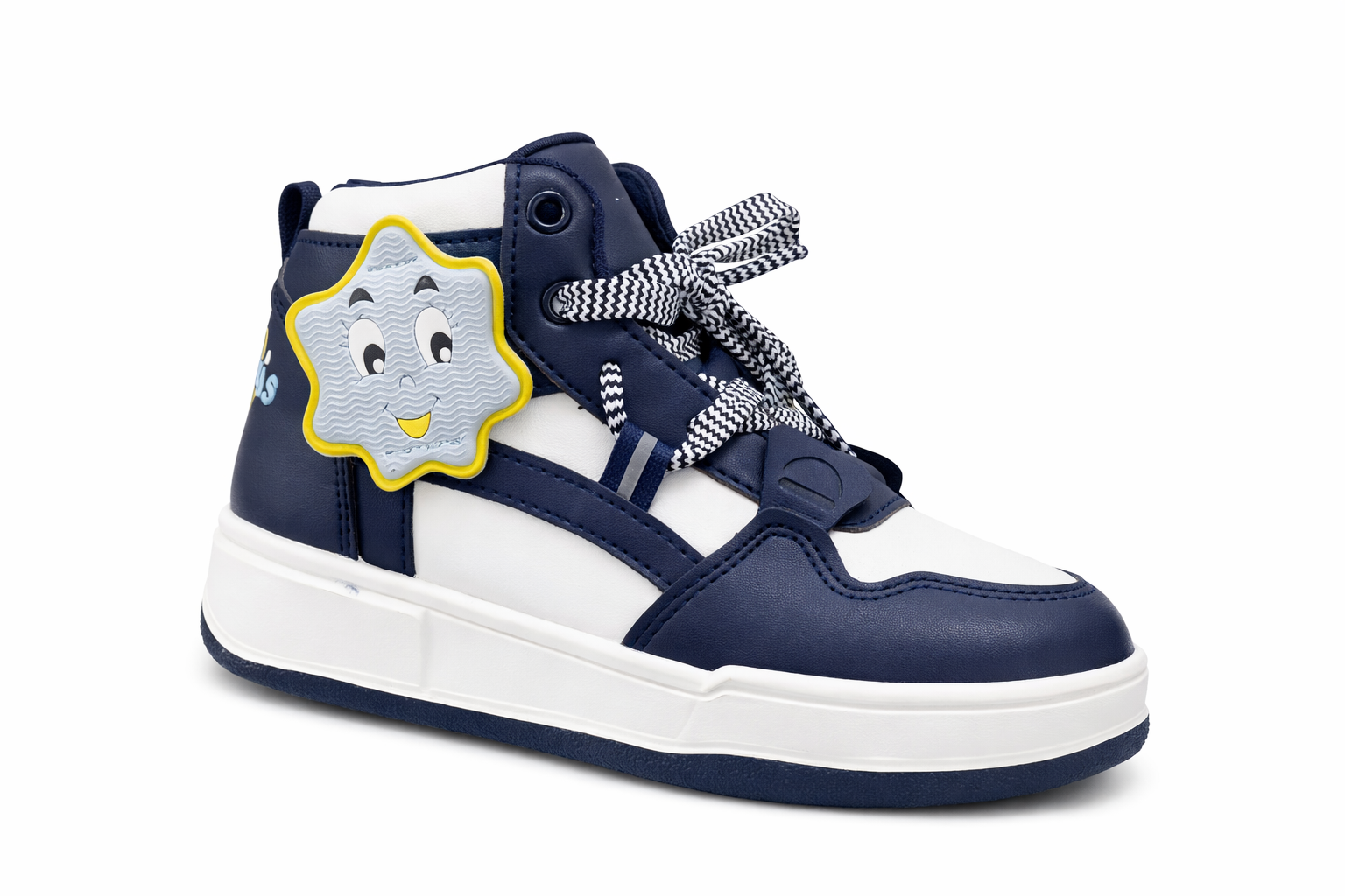 Kids High-Top Casual Sneakers – Navy Blue & White with Star Patch