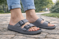 Women’s Grey Comfort Slides with Adjustable Double Buckle