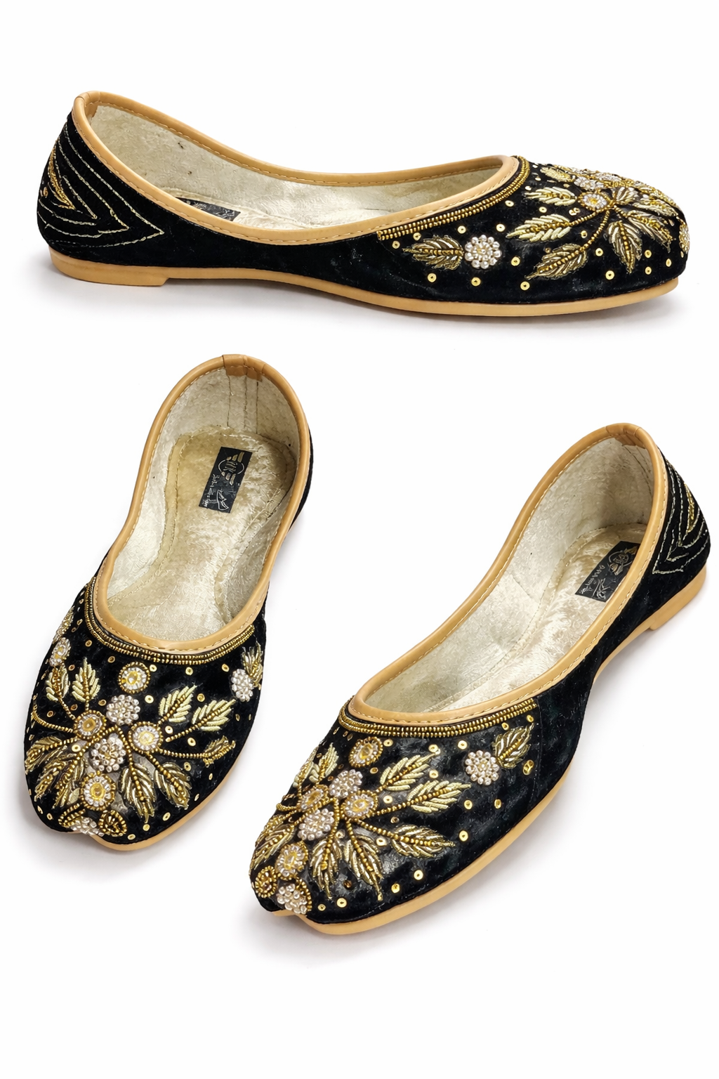Black Velvet Hand-Embroidered Punjabi Jutti for Women – Ethnic Party Wear Flats